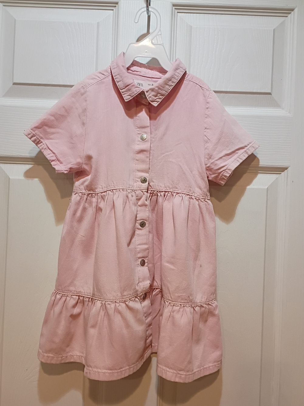 Zara Kids Pink Button-Front Tiered Dress